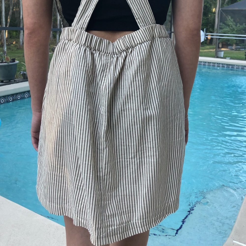 Women Cream and Gray strips overall skirt